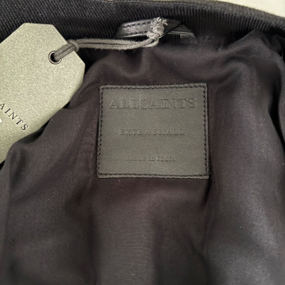 ALL SAINTS X- SMALL Mens Black Leather NINO Bomber Jacket - Picture 14 of 14